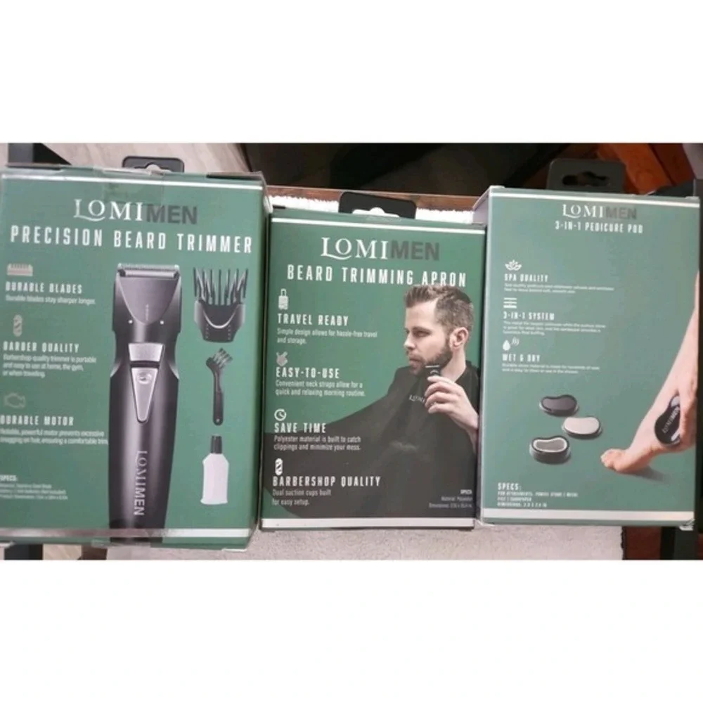 Lomimen precision beard‎ trimmer, Beard Trimming Apron, 3-N-1 Pedicure Pod NEW